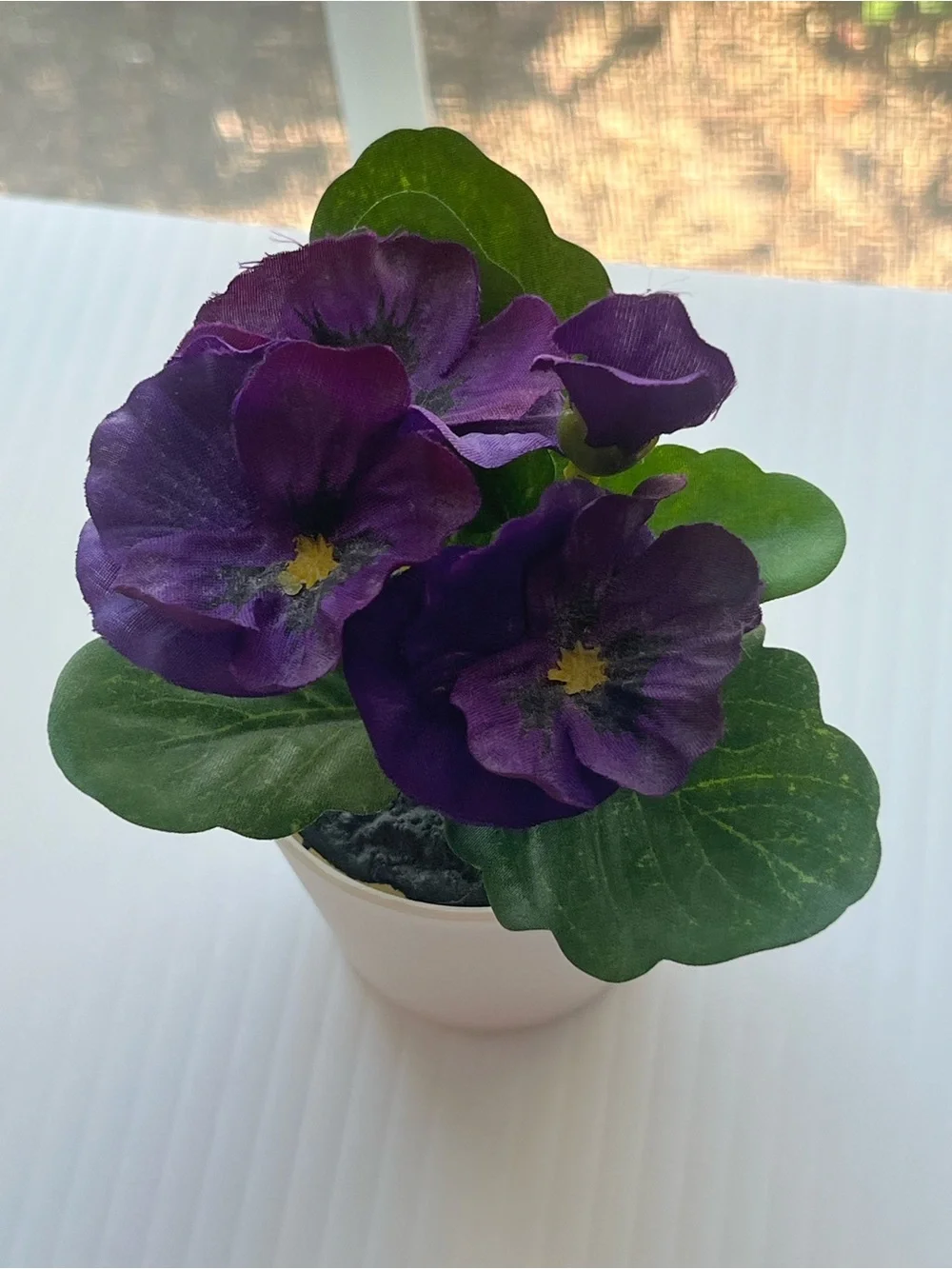 Faux Pansy Flower Plants in Mini Pots Set of 3 Purple Lavender Pink